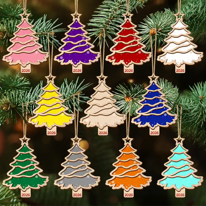 Personalized Wooden Ornament, Red Christmas Tree Design, Unique Family Gift for Seasonal Decor