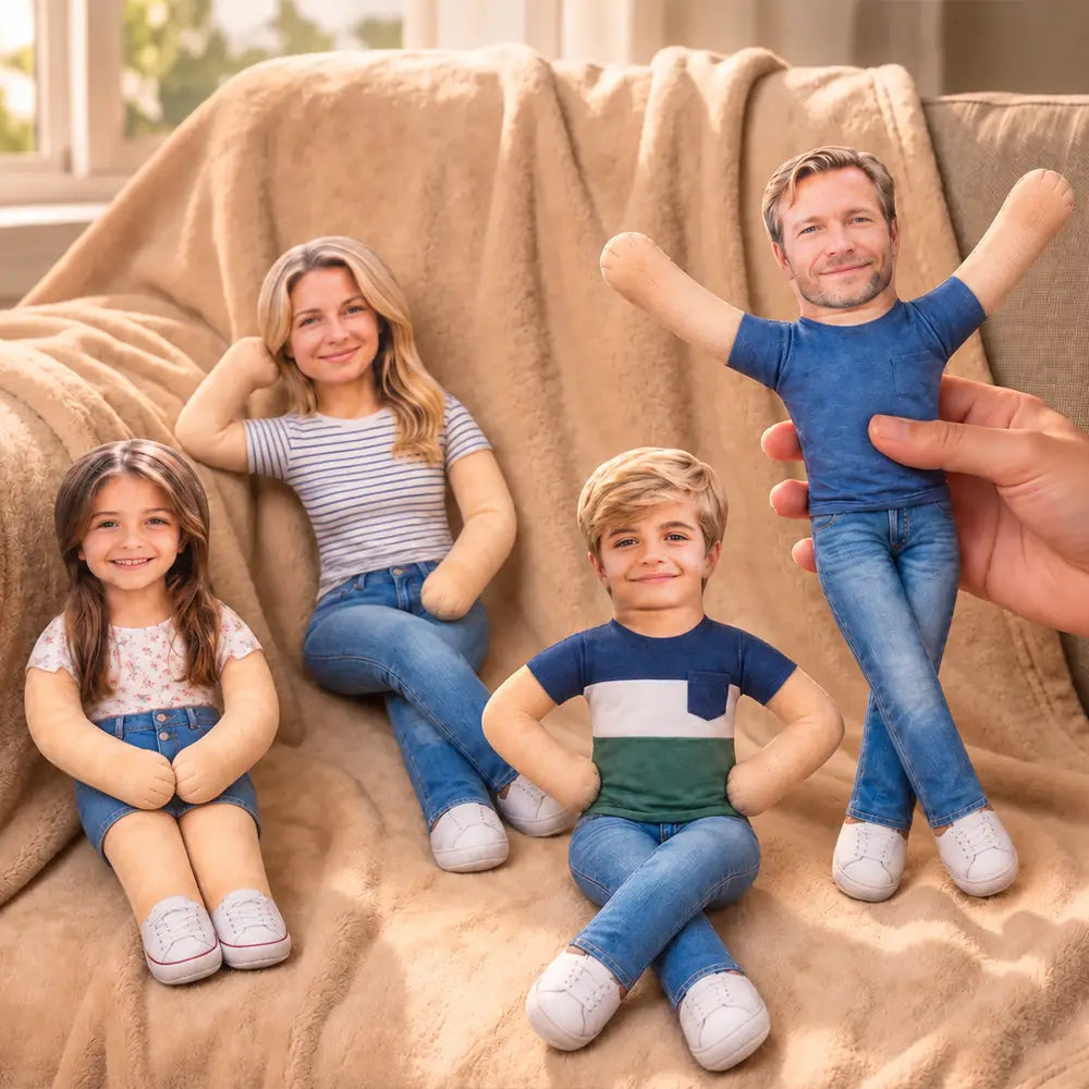 Personalized Photo Squishy Plush Doll, Waving Family Portrait, Unique Gift for Mom, Dad & Kids