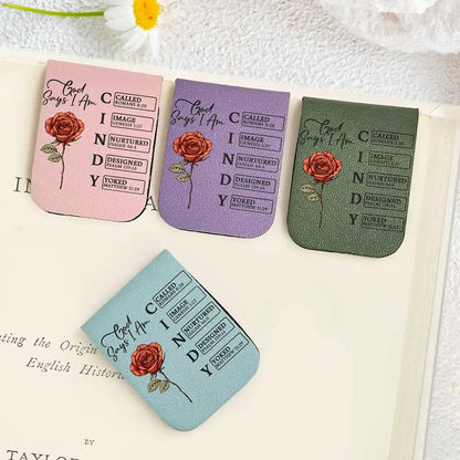 Personalized Leather Magnetic Bookmark with Faith Quotes and Birth Flower, Custom Name Initial Gift for Book Lovers