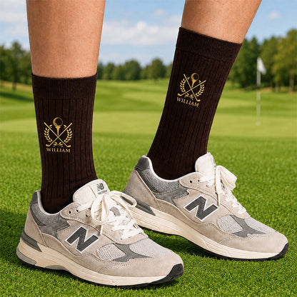 Personalized Embroidered Combed Cotton Socks, Brown Golf Keepsake, Creative Gift for Husband or Friend