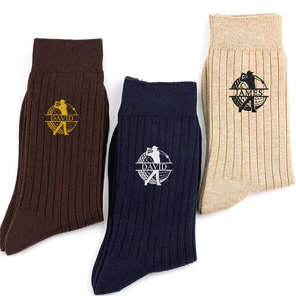 Personalized Embroidered Socks, Dark Brown & Gold Golfer Mid-Swing Design, Unique Gift for Golfers