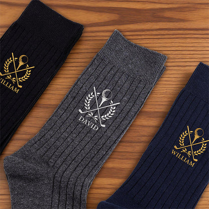 Personalized Embroidered Combed Cotton Socks, Brown Golf Keepsake, Creative Gift for Husband or Friend