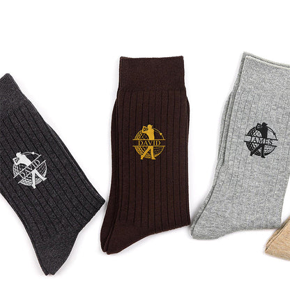Personalized Embroidered Socks, Dark Brown & Gold Golfer Mid-Swing Design, Unique Gift for Golfers