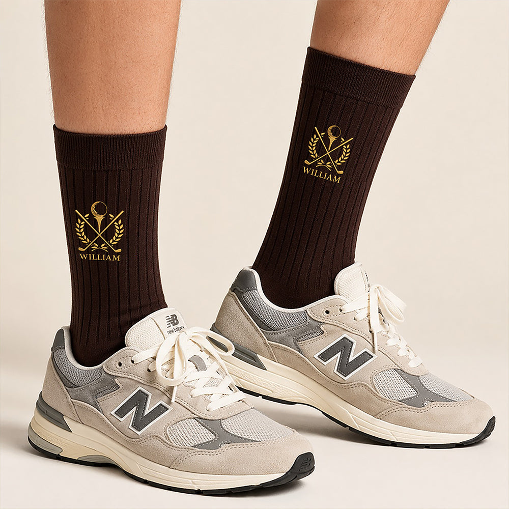 Personalized Embroidered Combed Cotton Socks, Brown Golf Keepsake, Creative Gift for Husband or Friend