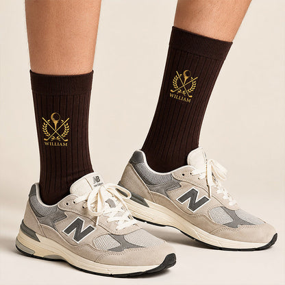 Personalized Embroidered Combed Cotton Socks, Brown Golf Keepsake, Creative Gift for Husband or Friend