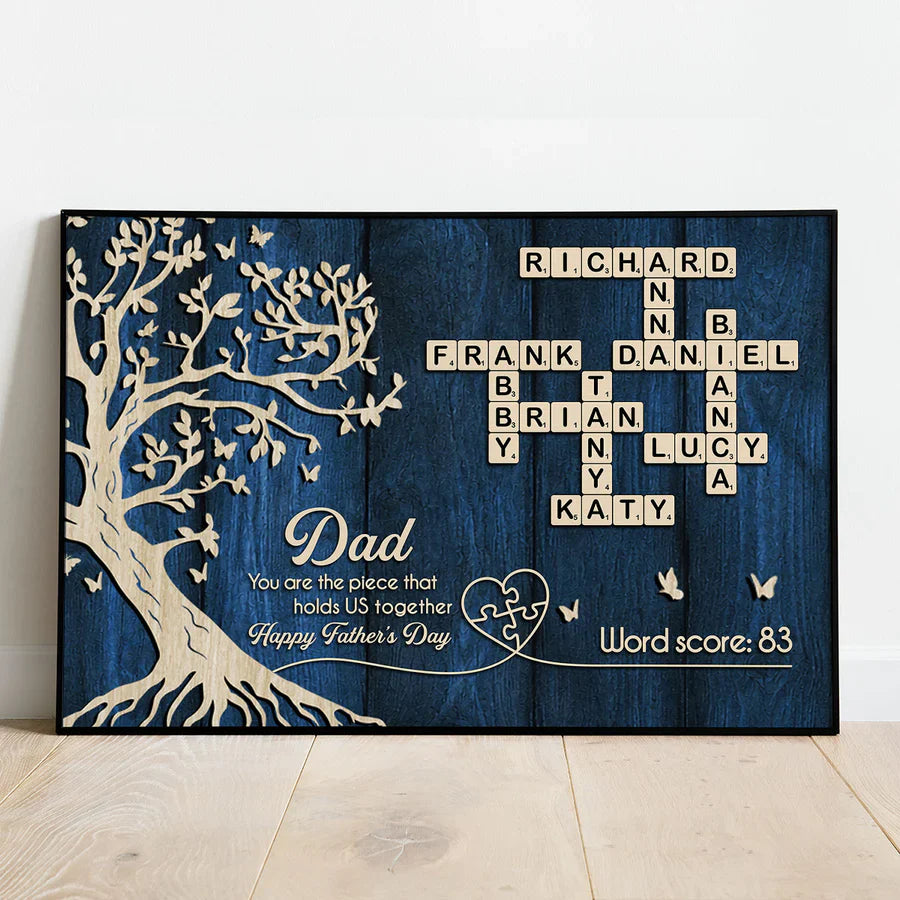 Personalized Dad Crossword Poster, Rustic Family Tree Wall Art, Unique Father's Day Gift for Dad