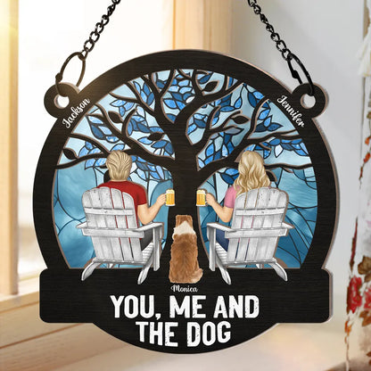 "Raising a Toast Through the Seasons - Custom Couple & Dog Ornament, A Heartwarming Gift for Wife or Husband"