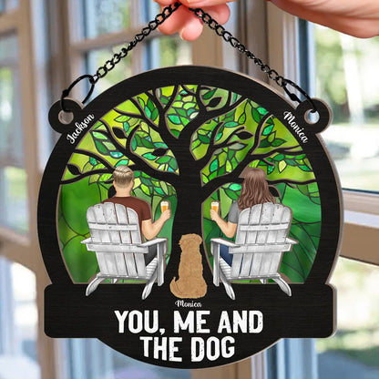 "Raising a Toast Through the Seasons - Custom Couple & Dog Ornament, A Heartwarming Gift for Wife or Husband"