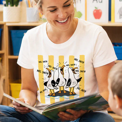 Personalized Classic Tee With Cartoon Seagulls Yelling, Unique Back To School Teacher Gift