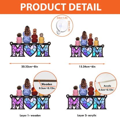 Wood and Acrylic Layered Ornament with Mom and Children Back View, High Clarity, Heartwarming Gift for Family