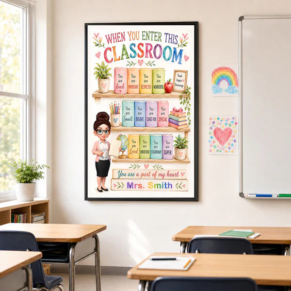 Personalized Teacher Poster, Colorful Classroom Affirmation Wall Art, Unique Creative Gift for Teacher