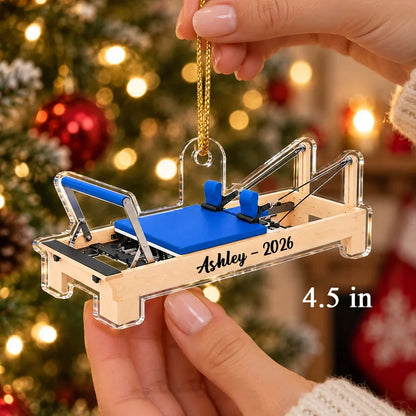 Personalized Acrylic Ornament, Pink Pilates Reformer on a Christmas Tree, Unique Gift for Pilates Lovers