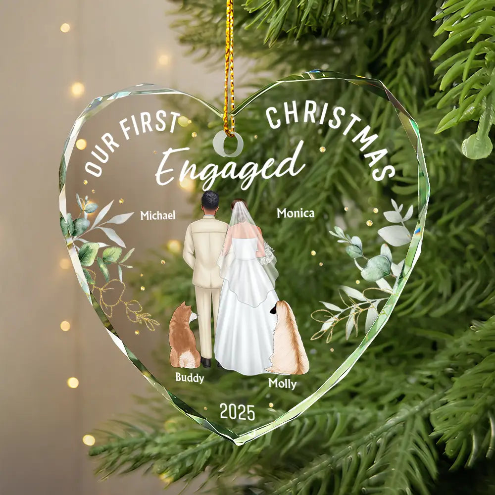 Love,Christmas,Gift For Wife,Gift For Husband,Gift For Couples,Wedding,Wedding Anniversary,Married ,Pet Couple - Our First Christmas As Mr & Mrs Wedding Couple Pet - Personalized Heart Shaped Glass Ornament