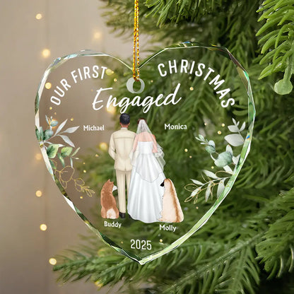 Love,Christmas,Gift For Wife,Gift For Husband,Gift For Couples,Wedding,Wedding Anniversary,Married ,Pet Couple - Our First Christmas As Mr & Mrs Wedding Couple Pet - Personalized Heart Shaped Glass Ornament
