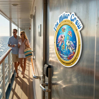 Personalized Family Cruise Acrylic Magnet, Cute Sea Turtle Porthole Door Decor, Unique Gift for Families
