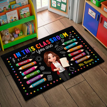 Personalized Standard Doormat, Smiling Teacher Classroom Art, Unique Gift For Teacher Entryway