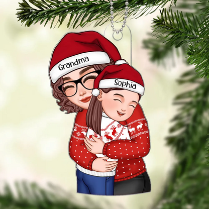 Christmas  Personalized Acrylic Ornament - Cute Grandma Hugging Kids - Gift For Granddaughter Grandson