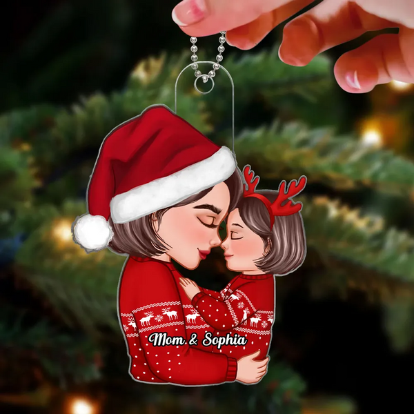 Christmas Tree Personalized Arcylic Ornament - Grandma Mom Hugging GrandKid Kid - Gift for Grandma Grandkid