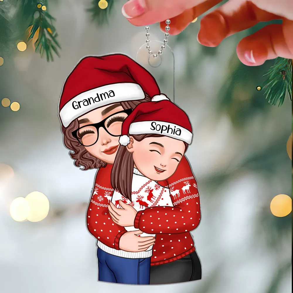 Christmas  Personalized Acrylic Ornament - Cute Grandma Hugging Kids - Gift For Granddaughter Grandson