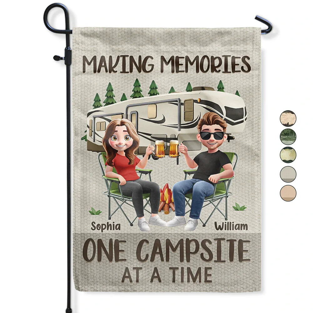 Making Memories One Campsite at a Time – Personalized Garden Flag for Couples or Friends