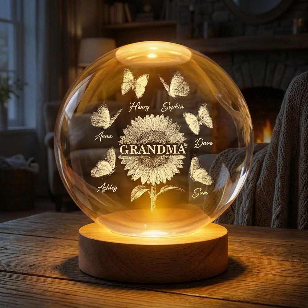 Personalized Globe Lamp with Sunflower Grandma Design, Cozy Nightstand Decor, Unique Gift for Grandma