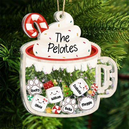 Personalized Acrylic Shaker Ornament, Cocoa Mug Family Design for a Christmas Tree, Unique Gift for Families