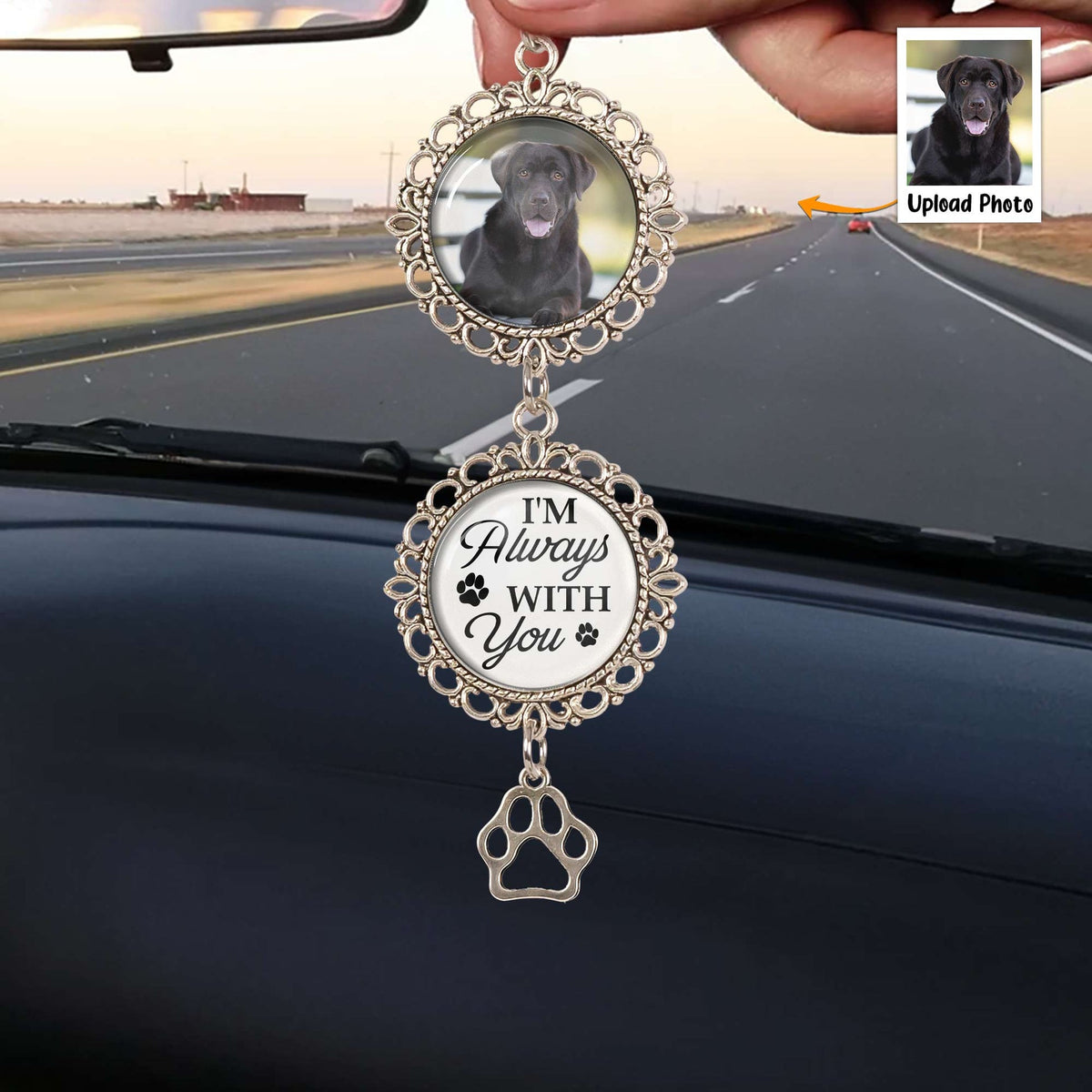 Metal Car Ornament with Pet Photo Frame – “I’m Always With You” Keepsake, Heartfelt Memorial Gift