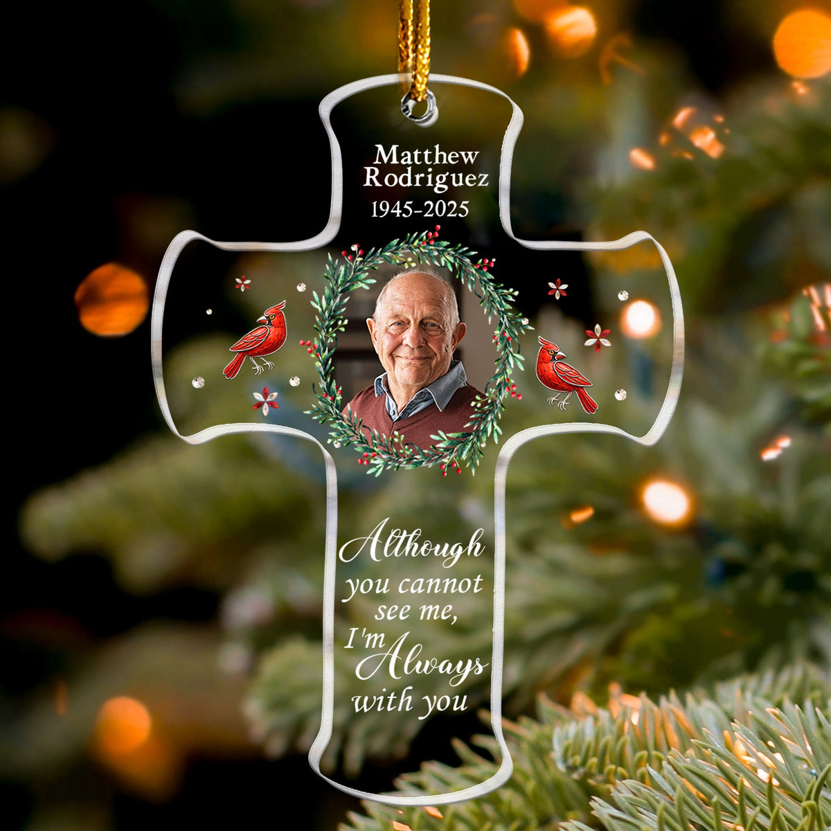 Memorial Cross Acrylic Ornament, In Loving Memory Keepsake - Christmas Gift for Family Remembrance