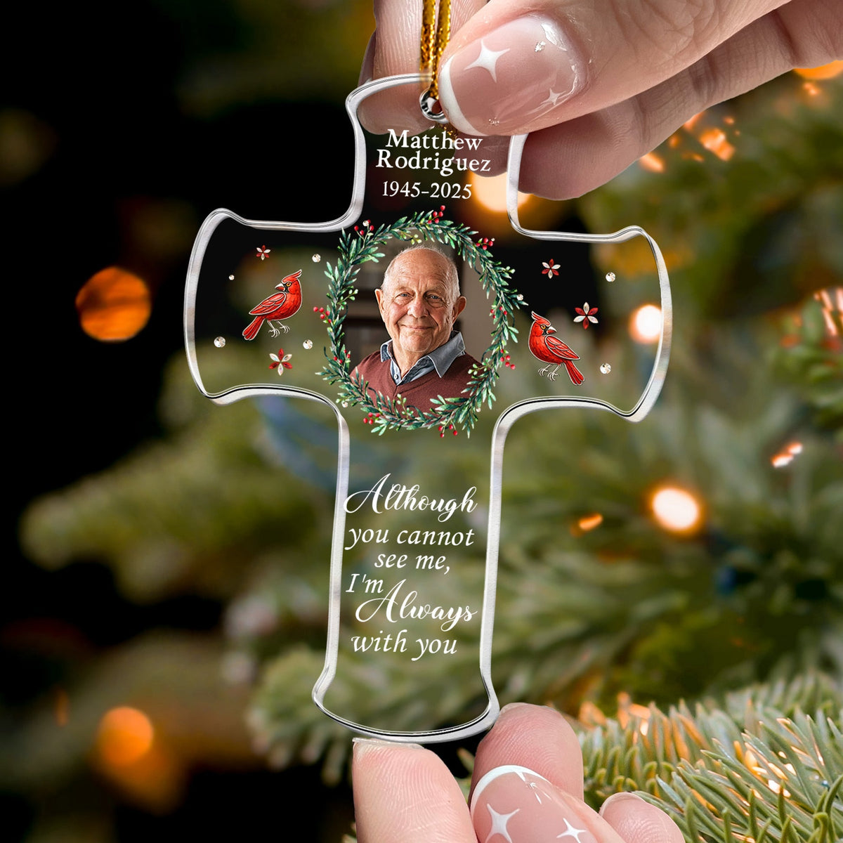 Memorial Cross Acrylic Ornament, In Loving Memory Keepsake - Christmas Gift for Family Remembrance