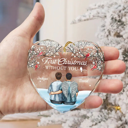 Christmas,Gift For Couples,Memorial,Gift For Husband,Gift For Wife,Love - Memorial First Christmas Without You - Personalized Heart Shaped Glass Ornament