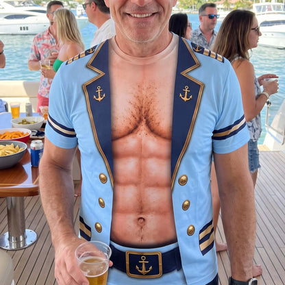Personalized Printed Classic Tee, Nautical Captain Design for Men, Unique Creative Gift for Boat Parties