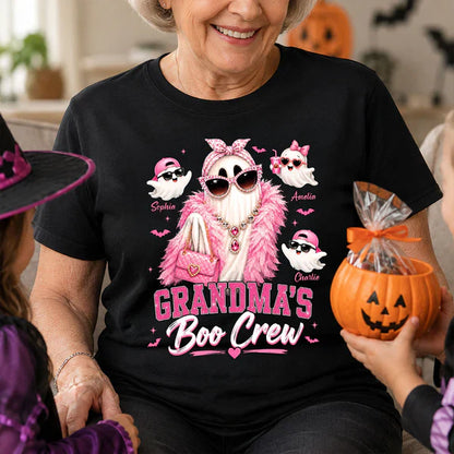 Personalized Classic Tee With Glam Ghost Grandma's Boo Crew, Unique Halloween Gift for Grandma