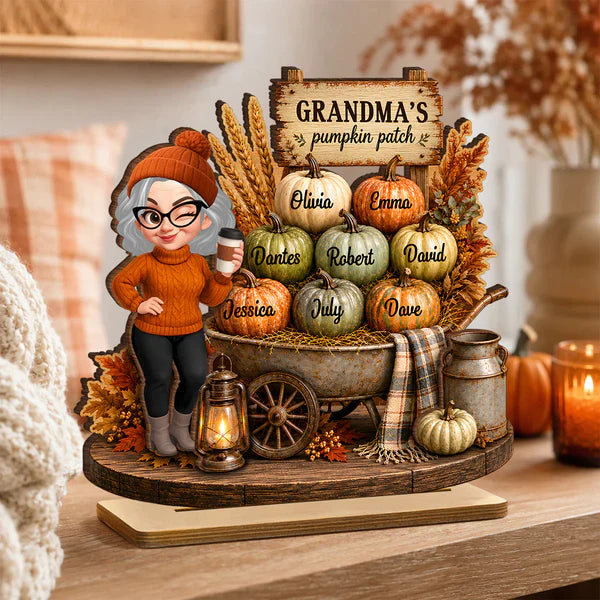 Personalized 2-Layer Wooden Plaque, Grandma's Pumpkin Patch Fall Decor, Unique Gift for Grandma