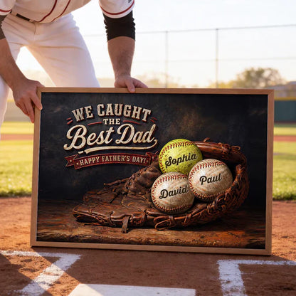 Personalized Poster with Vintage Baseball Glove & Balls, Unique Father's Day Gift for Dad