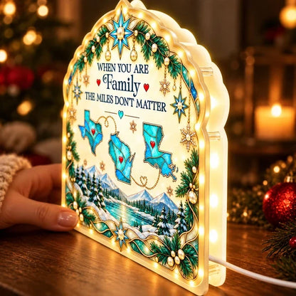 Personalized Acrylic Light Box with State Maps and Winter Scene, Unique Christmas Gift for Long-Distance Family