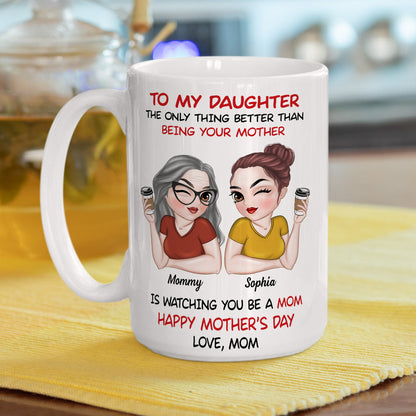 Personalized Ceramic Mug for Daughter, Cute Mom Daughter Coffee Characters, Happy Mother's Day, Unique Gift from Mom
