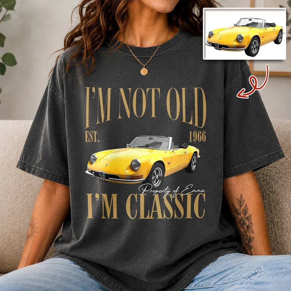 Personalized Classic Tee, Red Muscle Car and Retro Quote, Creative Keepsake Gift for Grandpa or Car Lover
