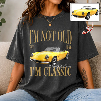 Personalized Classic Tee, Red Muscle Car and Retro Quote, Creative Keepsake Gift for Grandpa or Car Lover
