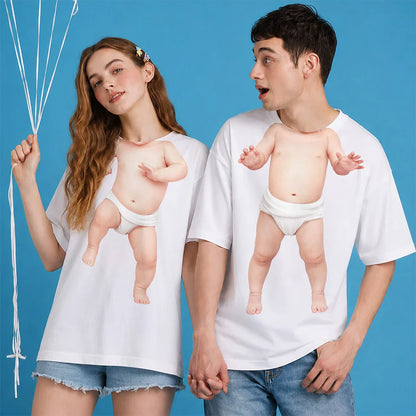 Custom Classic Tee with Dancing Baby Figure Print, Warm Neutral Style, Unique Gift for Friends & Family