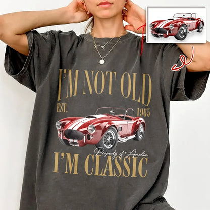 Personalized Classic Tee, Red Muscle Car and Retro Quote, Creative Keepsake Gift for Grandpa or Car Lover