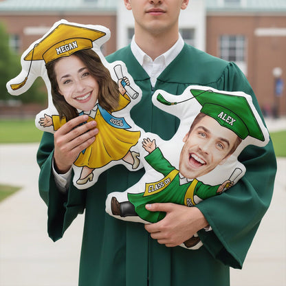 Personalized Funny Face Graduation Shaped Pillow, Custom Cartoon Grad With Cap & Diploma, Unique Senior Gift