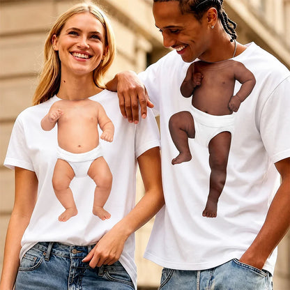 Custom Classic Tee with Dancing Baby Figure Print, Warm Neutral Style, Unique Gift for Friends & Family