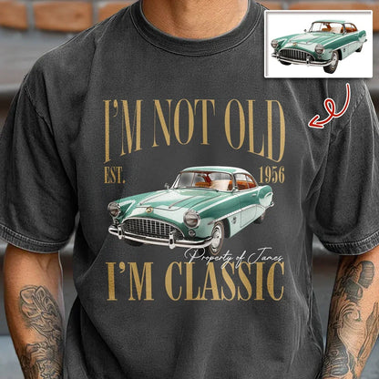 Personalized Classic Tee, Red Muscle Car and Retro Quote, Creative Keepsake Gift for Grandpa or Car Lover