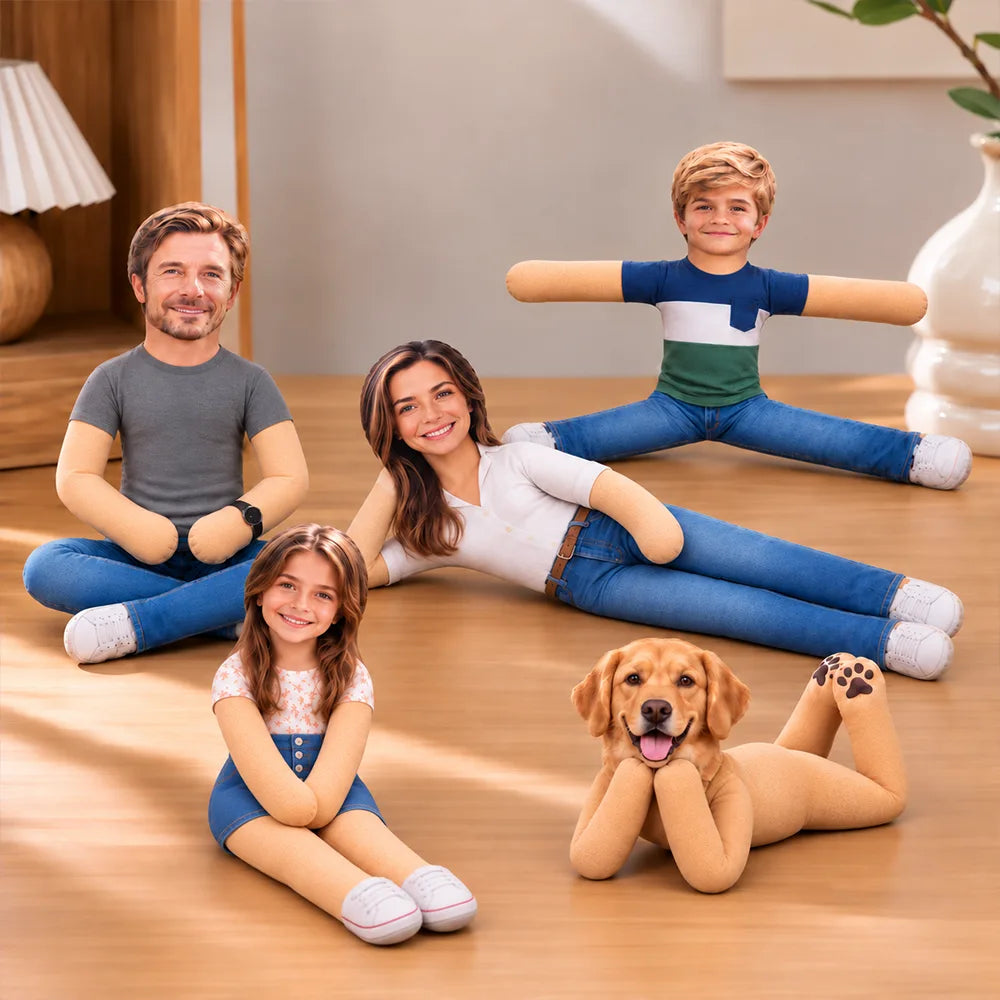 Personalized Photo Squishy Plush Doll, Waving Family Portrait, Unique Gift for Mom, Dad & Kids