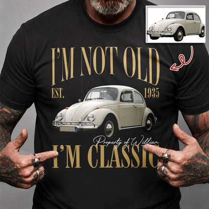Personalized Classic Tee, Red Muscle Car and Retro Quote, Creative Keepsake Gift for Grandpa or Car Lover
