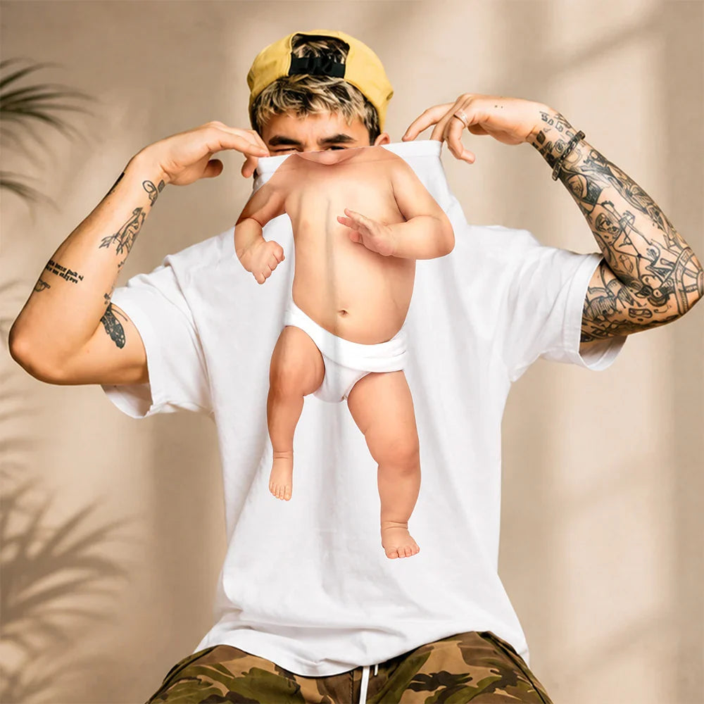 Custom Classic Tee with Dancing Baby Figure Print, Warm Neutral Style, Unique Gift for Friends & Family
