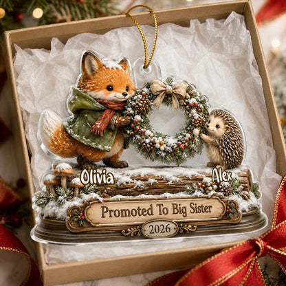 Big Brother Sister Acrylic Ornament, Cozy Woodland Christmas Keepsake, Personalized Creative Gift for Family