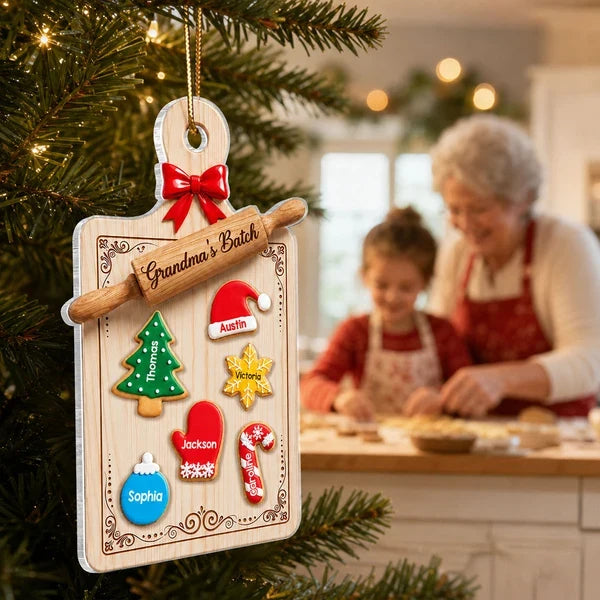 Personalized Acrylic Ornament, Grandma's Batch Baking Board with Festive Cookies, Unique Christmas Gift for Grandma