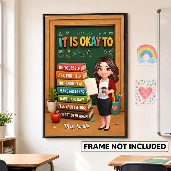 Personalized Canvas with Colorful Teacher Illustration, Classroom Calm Corner Unique Gift