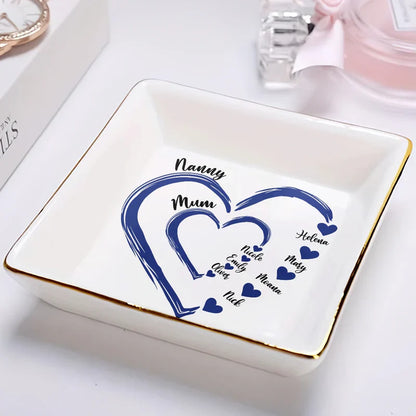 Personalized Heart Jewelry Dish Ring Holder for Mom Grandma, Sweet Family Keepsake Tray, Unique Gift